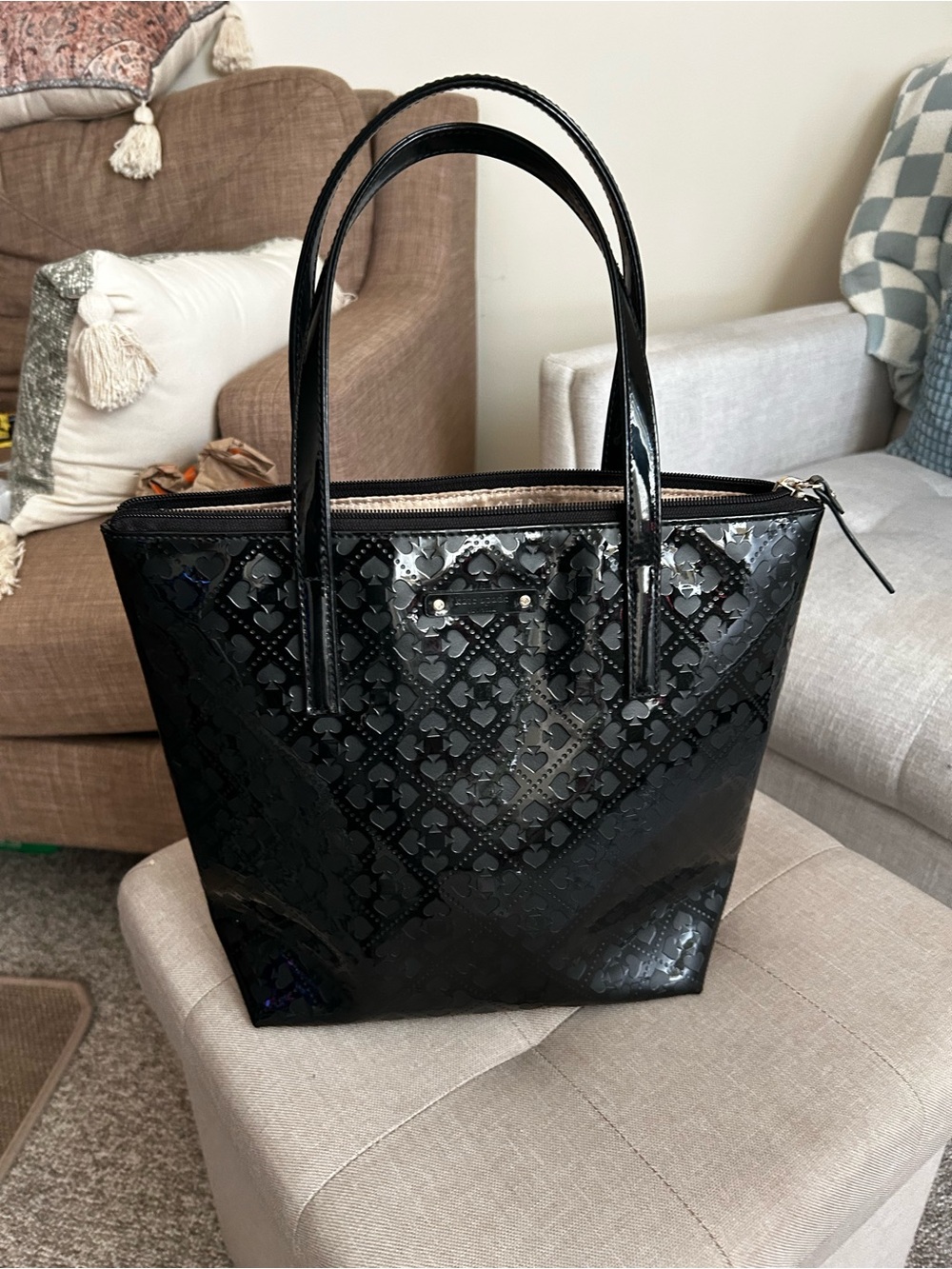 kate spade Black Patent Logo-Embossed Tote